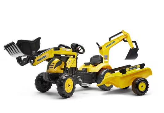 Komatsu Pedal backhoe with front loader and trailer