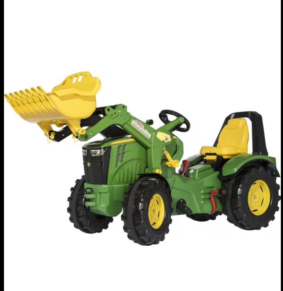 Pedal tractor with front loader, John Deere 8400R with brake and gears, from age 3, rollyX-Trac by Rolly Toys